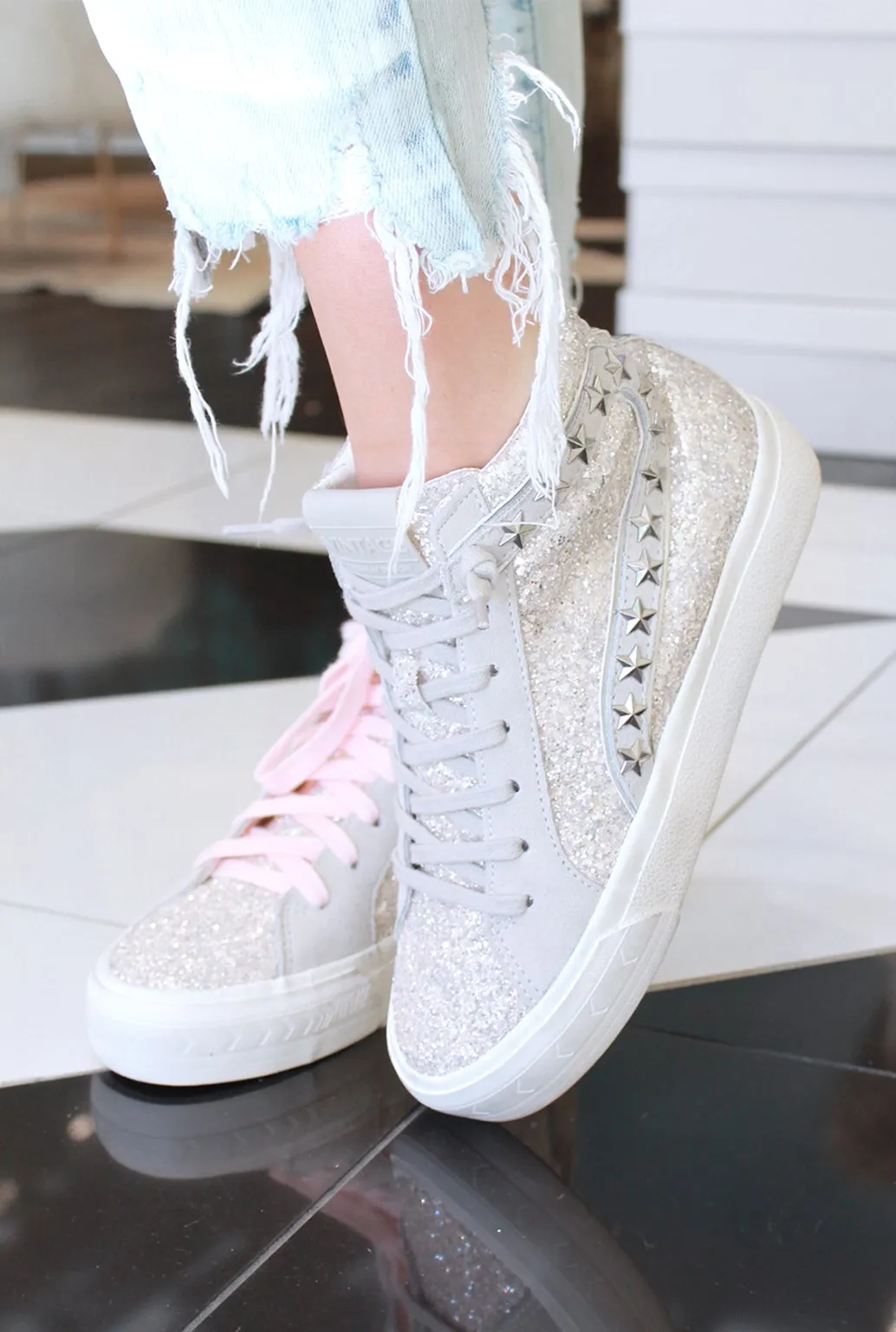 Hailey Silver Stripe Glitter High Top Sneaker