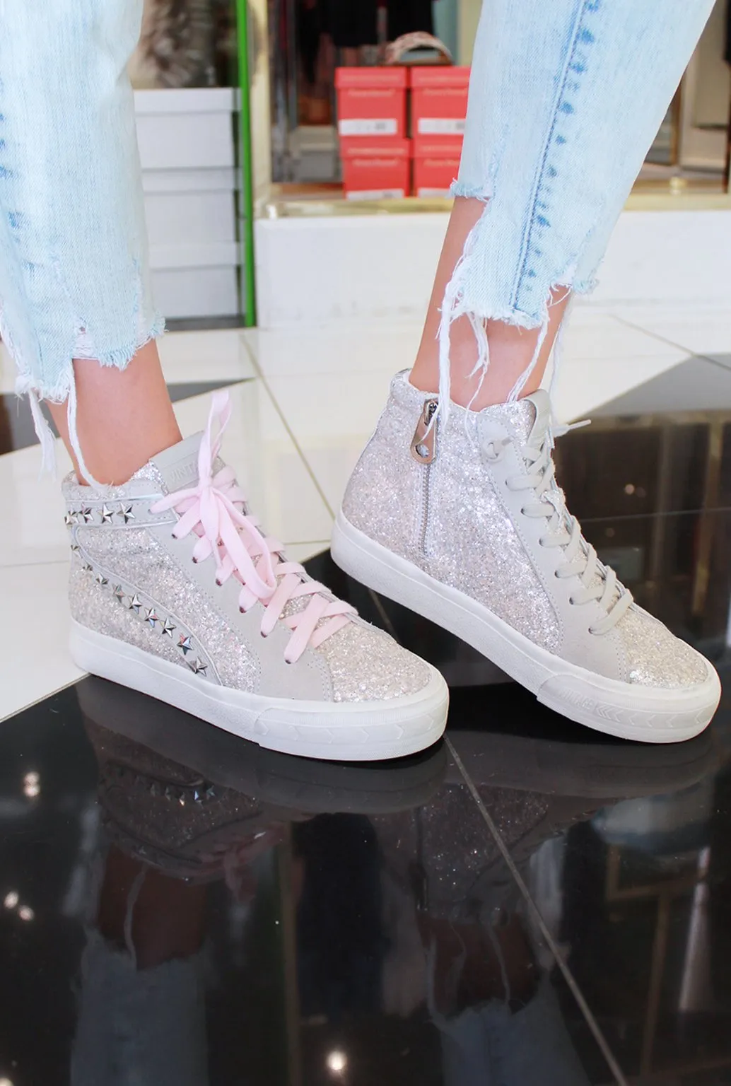 Hailey Silver Stripe Glitter High Top Sneaker