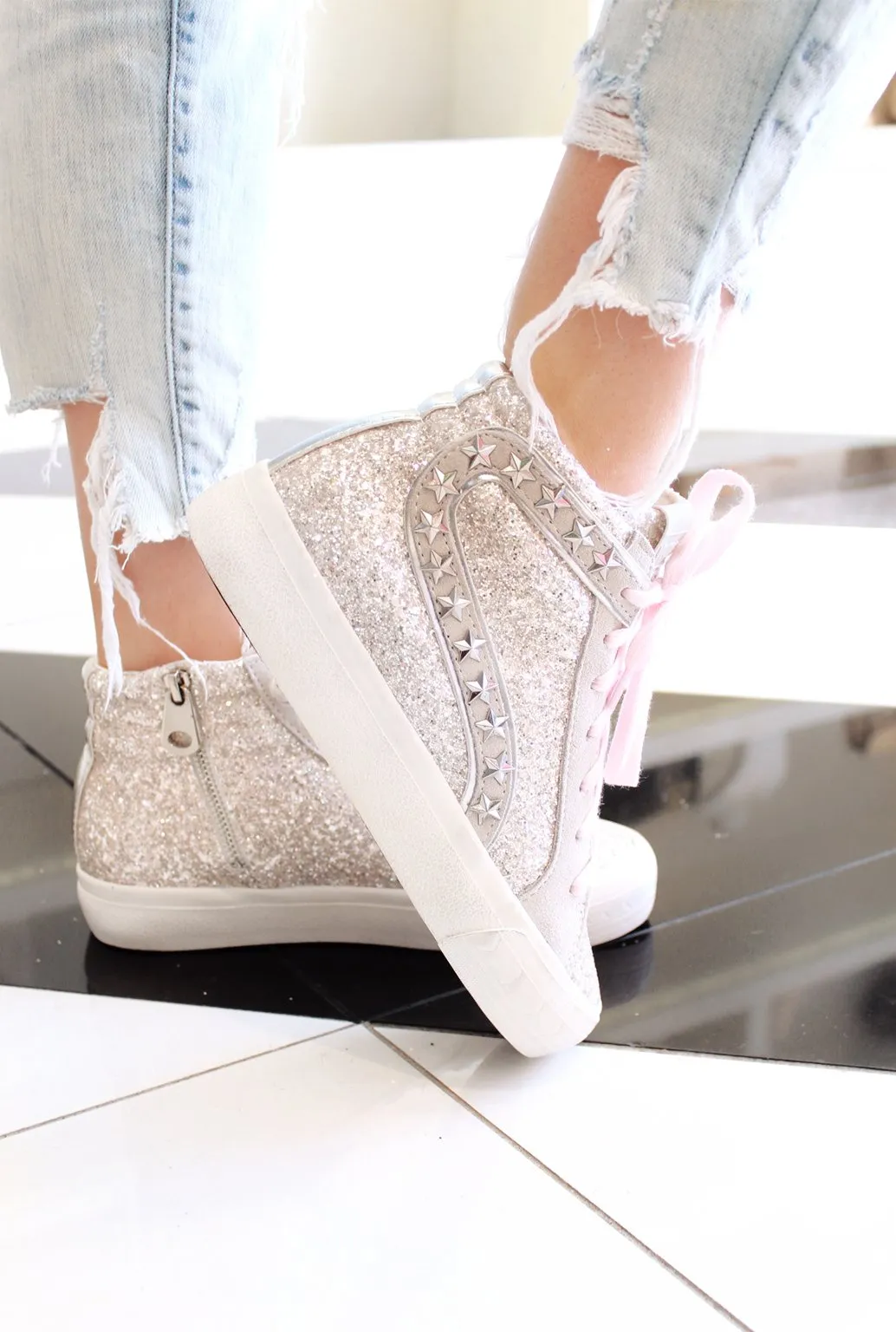 Hailey Silver Stripe Glitter High Top Sneaker
