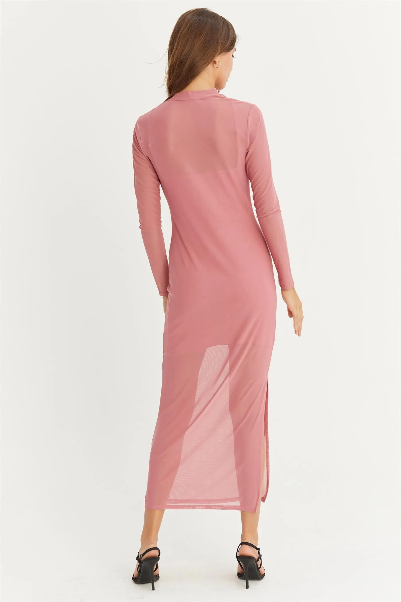 HF25A682-SHEER OVERLAY SLIT MIDI DRESS