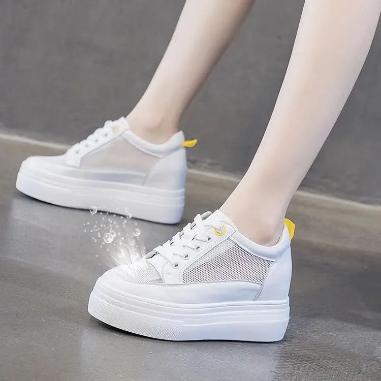 High Sole Sneakers for Women | 8cm Leather Wedges