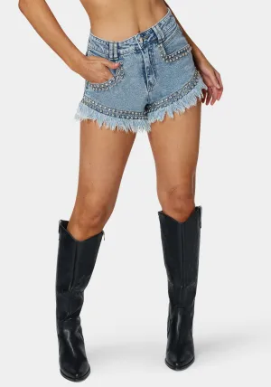 High Waist Studded Denim Short