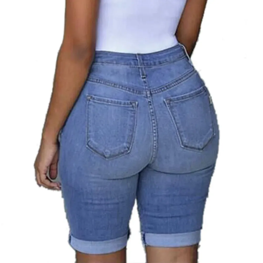 High-Waisted Plus Size Denim Shorts