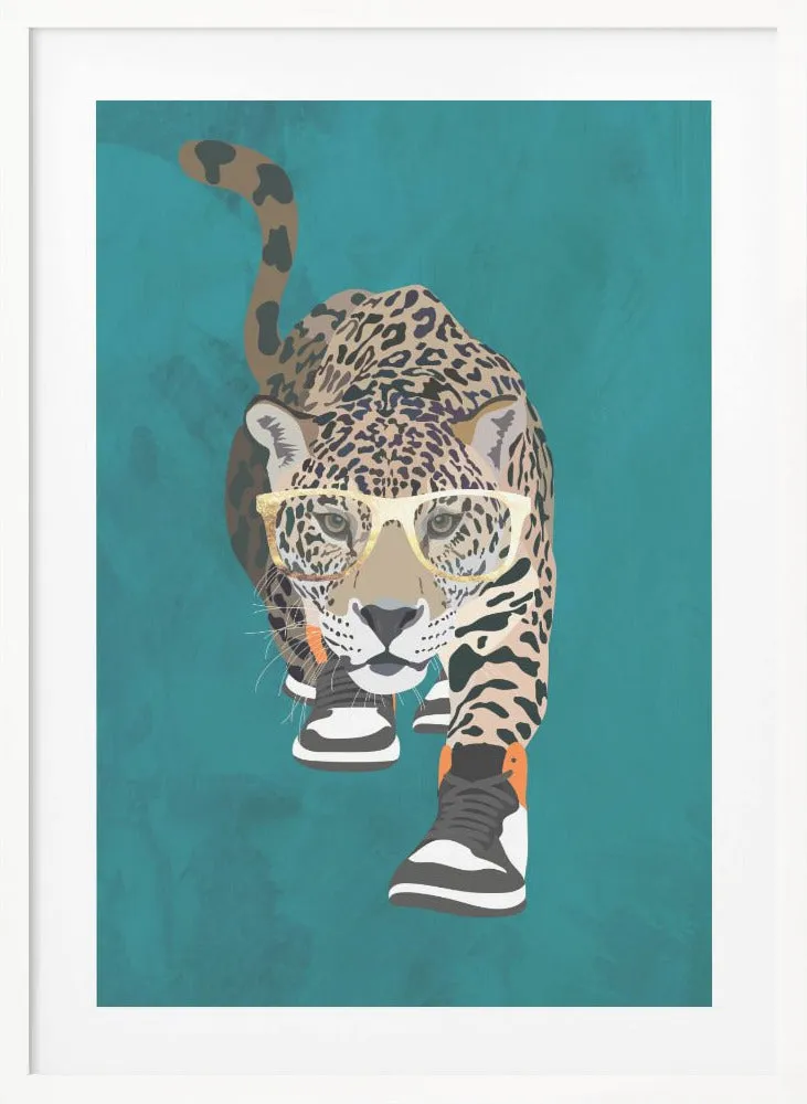 Jaguar prowling in high top sneakers Framed Art Wall Decor