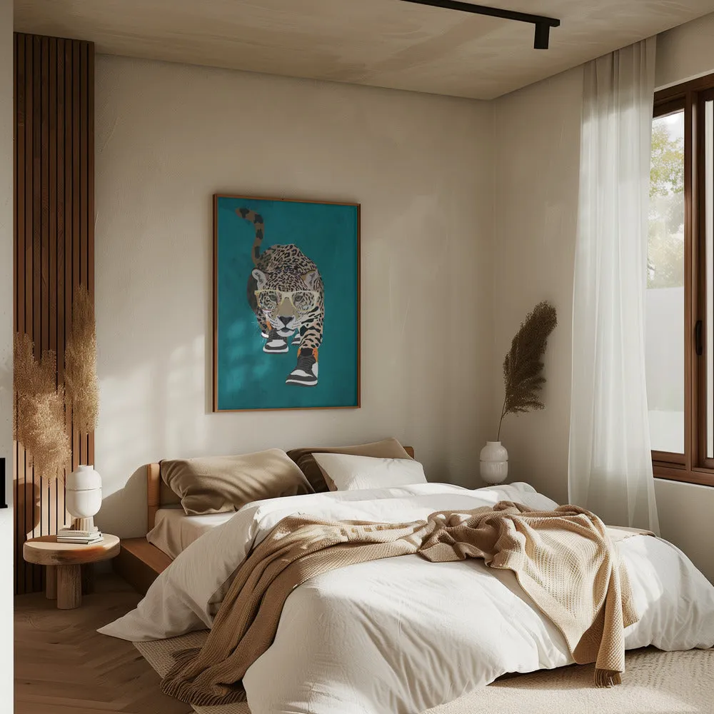 Jaguar prowling in high top sneakers Framed Art Wall Decor