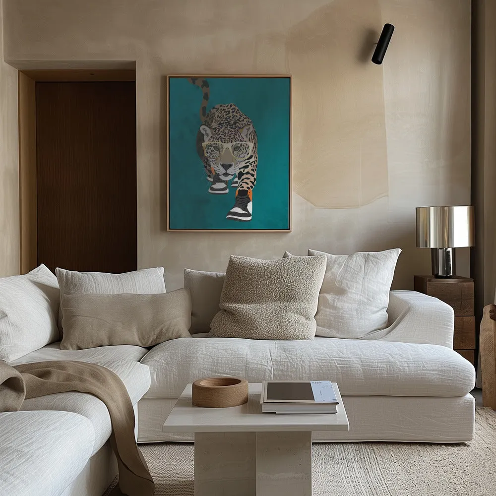 Jaguar prowling in high top sneakers Framed Art Wall Decor