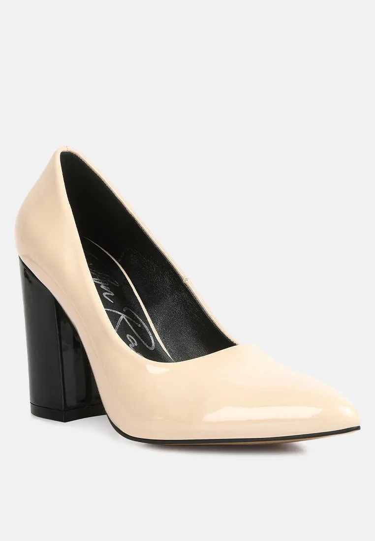 kamira block heeled formal faux leather pumps