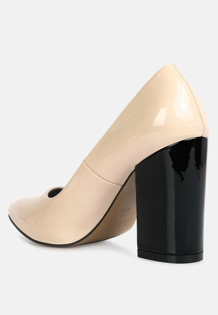 kamira block heeled formal faux leather pumps