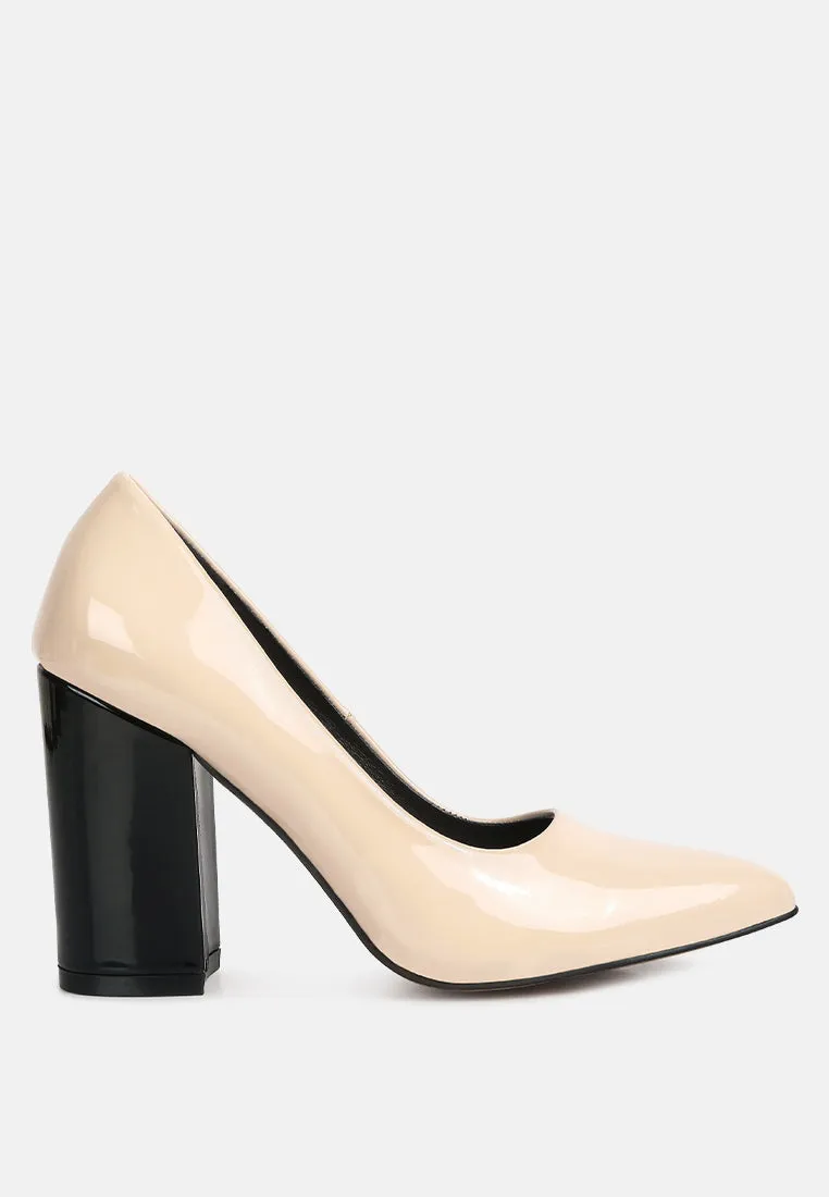 kamira block heeled formal faux leather pumps