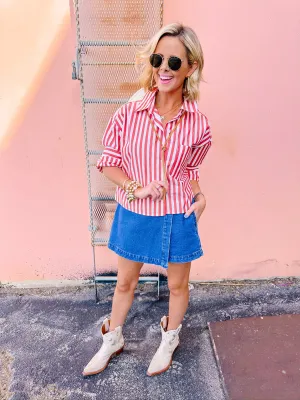 KERWIN CROP LONG SLEEVE SHIRT - RED