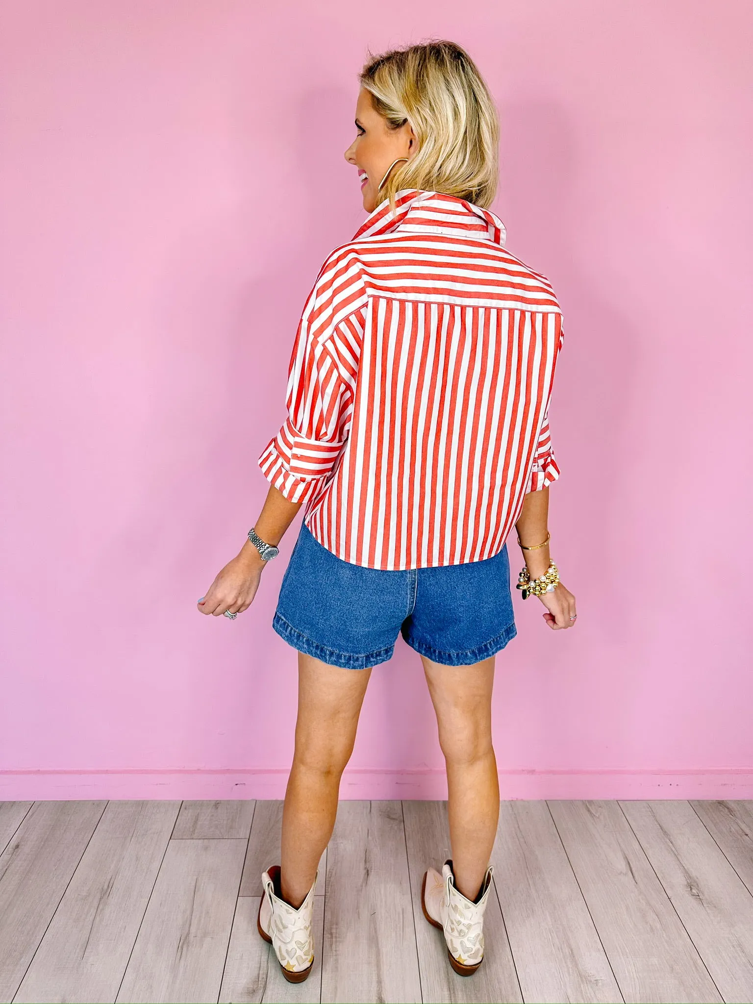 KERWIN CROP LONG SLEEVE SHIRT - RED