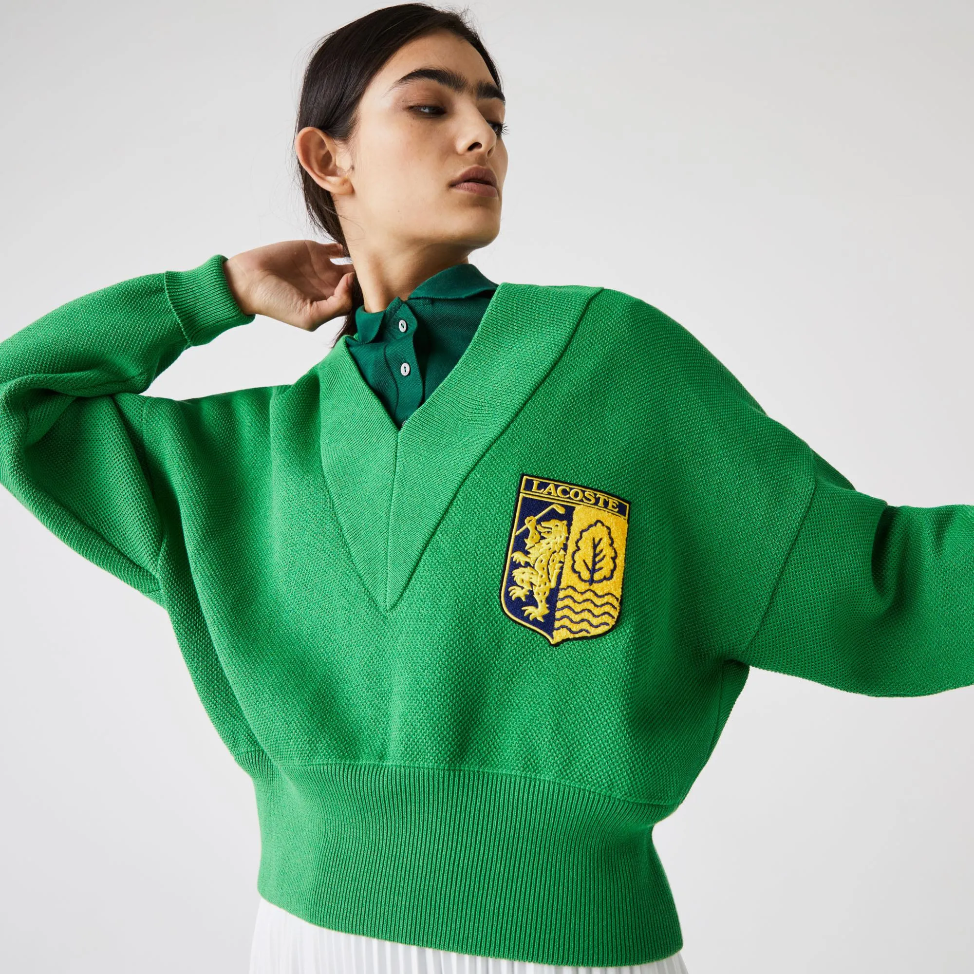 Lacoste Women’s LIVE V-Neck Blazon Patch Sweater