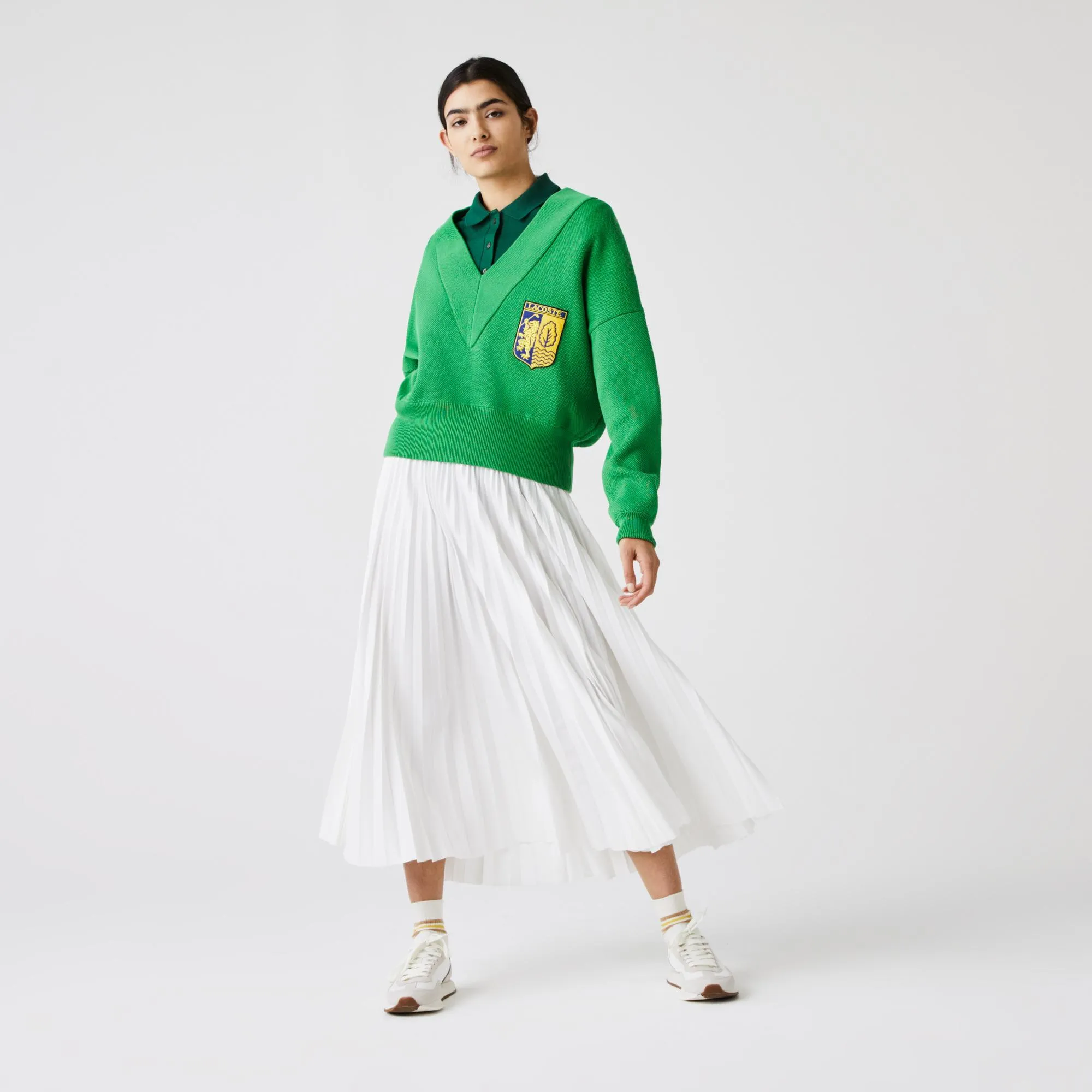Lacoste Women’s LIVE V-Neck Blazon Patch Sweater
