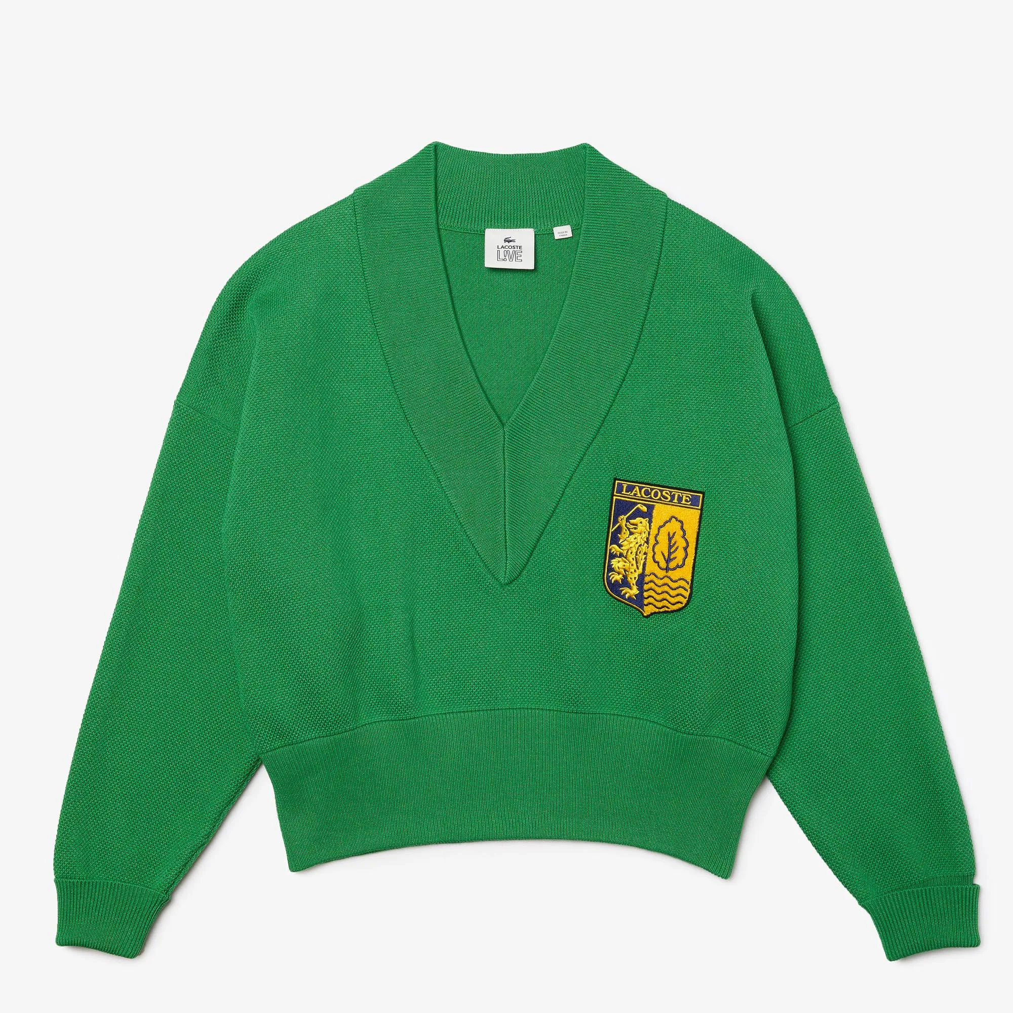 Lacoste Women’s LIVE V-Neck Blazon Patch Sweater