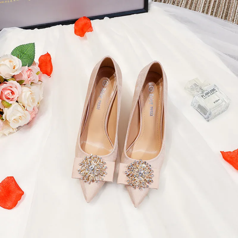 Ladies' Sensual Diamond-Studded Pointed High Heels Shoes