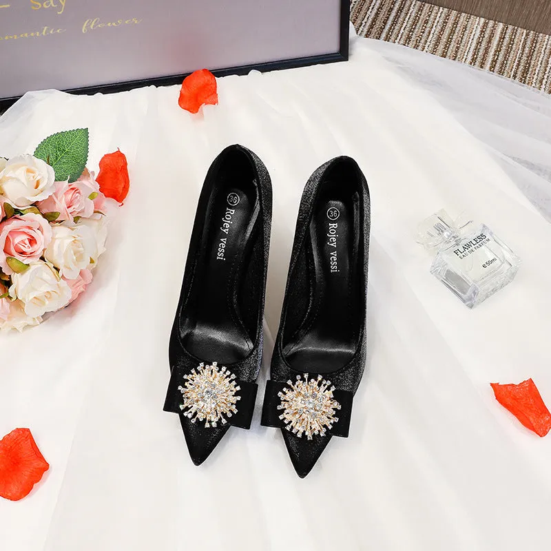 Ladies' Sensual Diamond-Studded Pointed High Heels Shoes