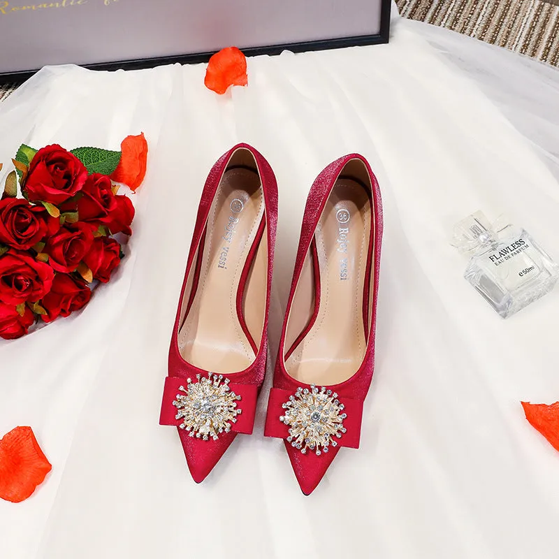 Ladies' Sensual Diamond-Studded Pointed High Heels Shoes