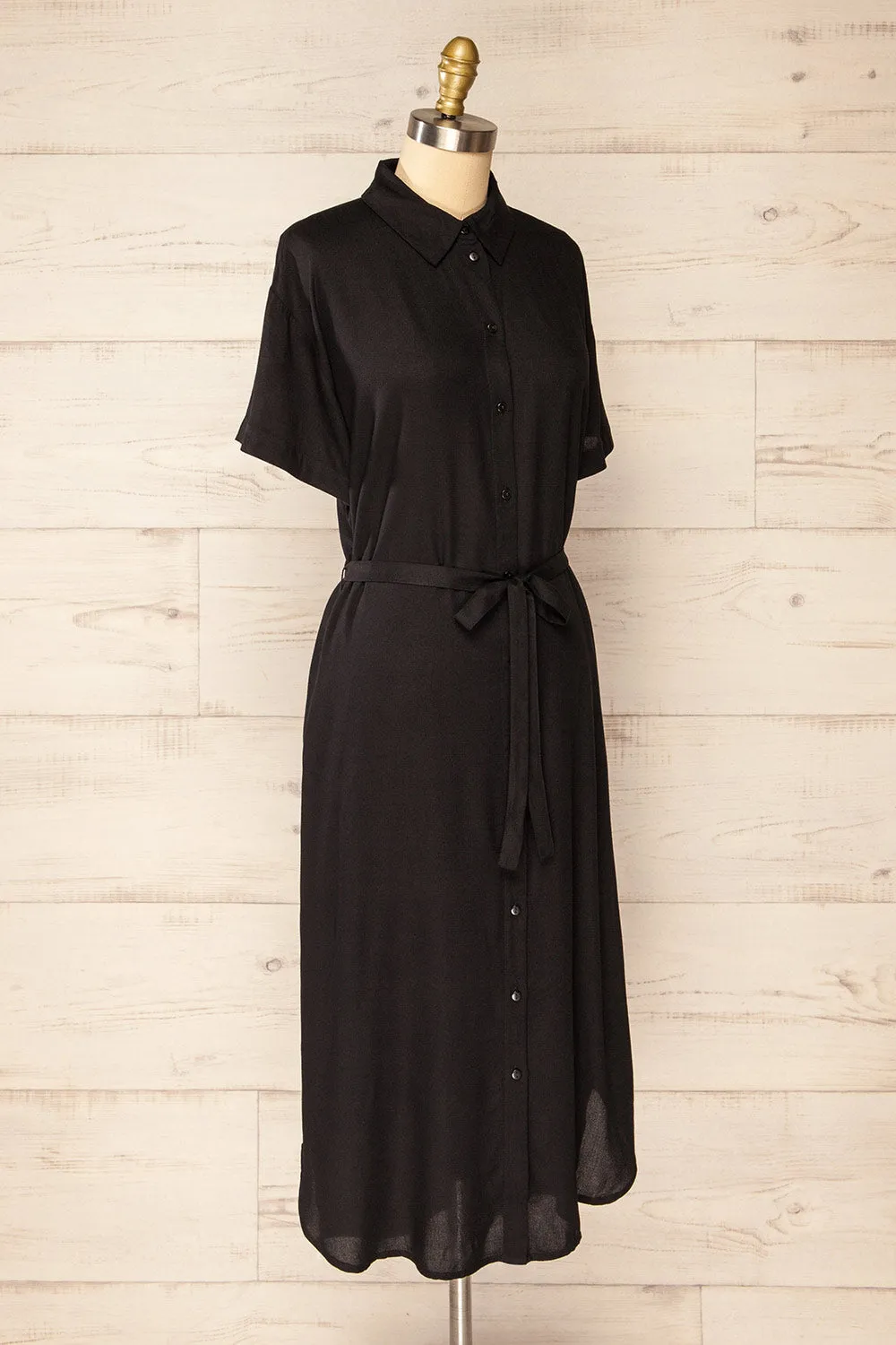 Latresne Black | Buttoned Midi Shirt Dress