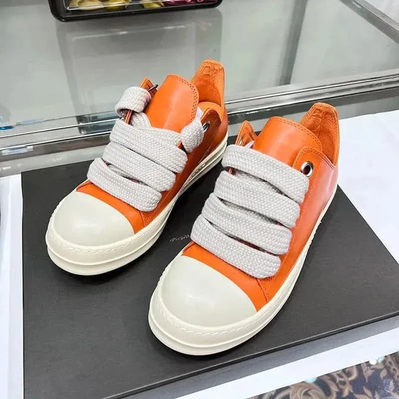 Leather Orange Sneakers Thick Sole Unisex