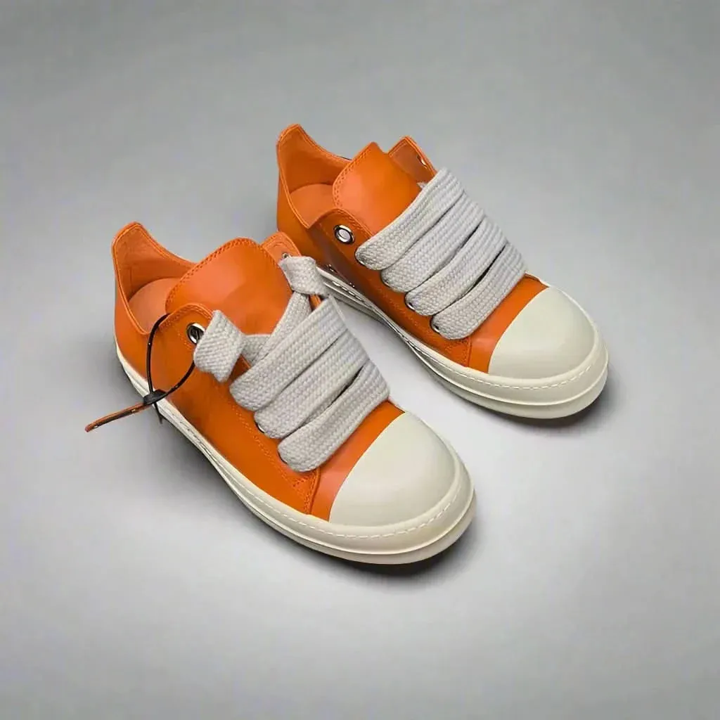 Leather Orange Sneakers Thick Sole Unisex
