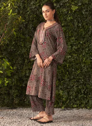 Liah Black Printed Rayon Kurta Set for Women