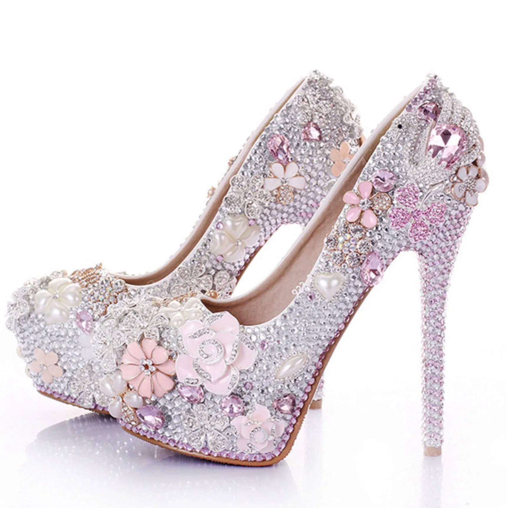 Light Pink Pearl Luxury Diamond 14cm High Heel Wedding Shoes-Sold Out
