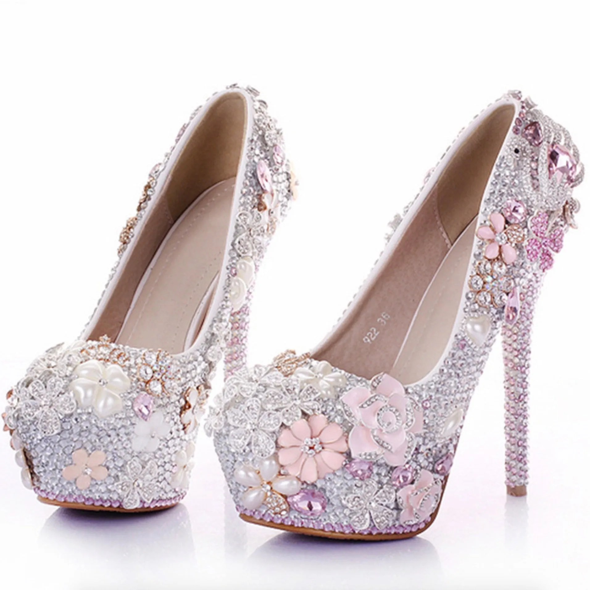 Light Pink Pearl Luxury Diamond 14cm High Heel Wedding Shoes-Sold Out