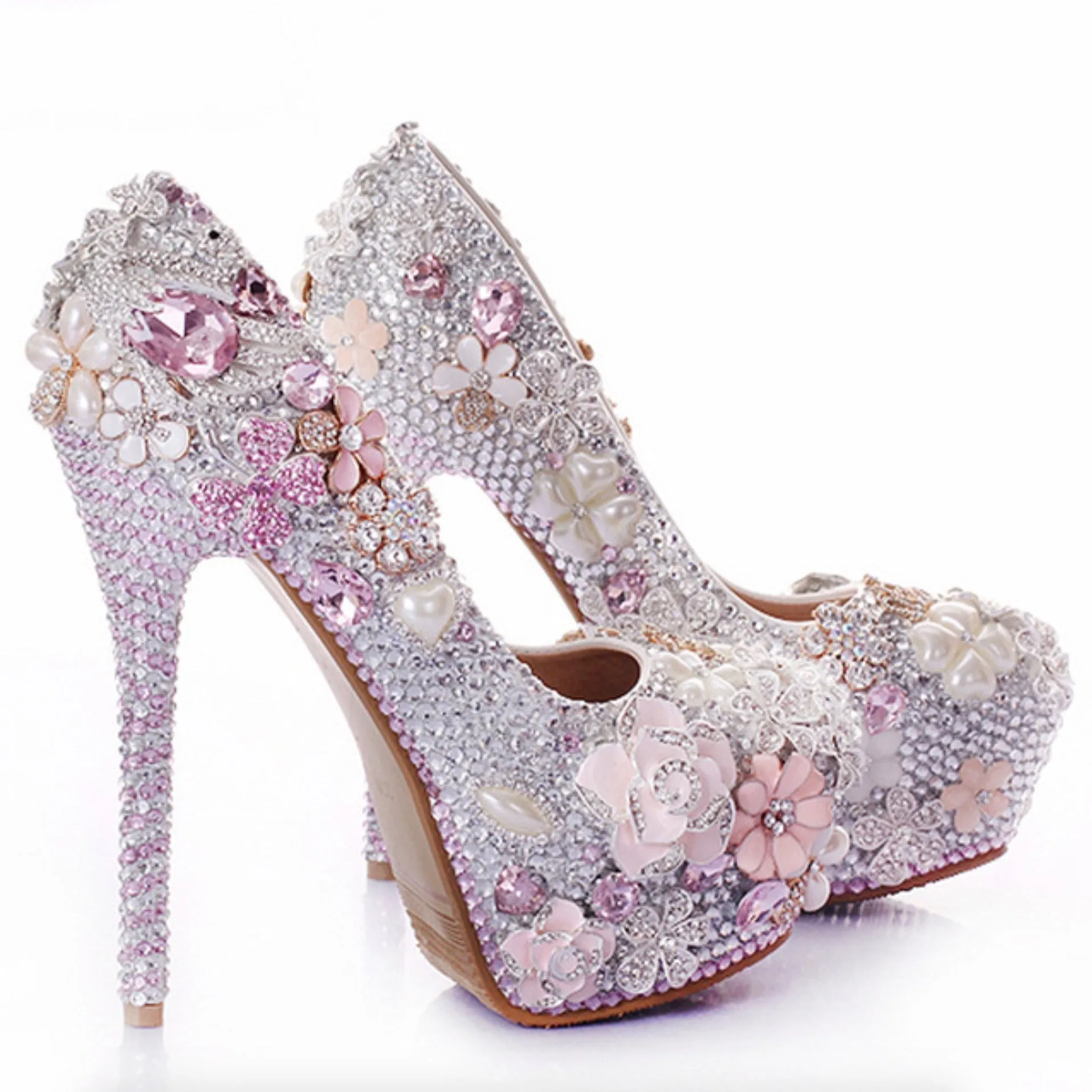 Light Pink Pearl Luxury Diamond 14cm High Heel Wedding Shoes-Sold Out