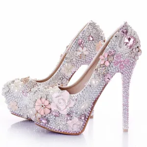 Light Pink Pearl Luxury Diamond 14cm High Heel Wedding Shoes-Sold Out
