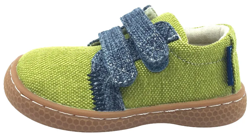 Livie & Luca Boy's Hayes Lime Green Natural Textile Casual Sneaker Shoes with Double Hook and Loop Straps