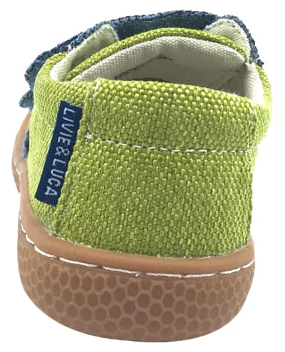 Livie & Luca Boy's Hayes Lime Green Natural Textile Casual Sneaker Shoes with Double Hook and Loop Straps
