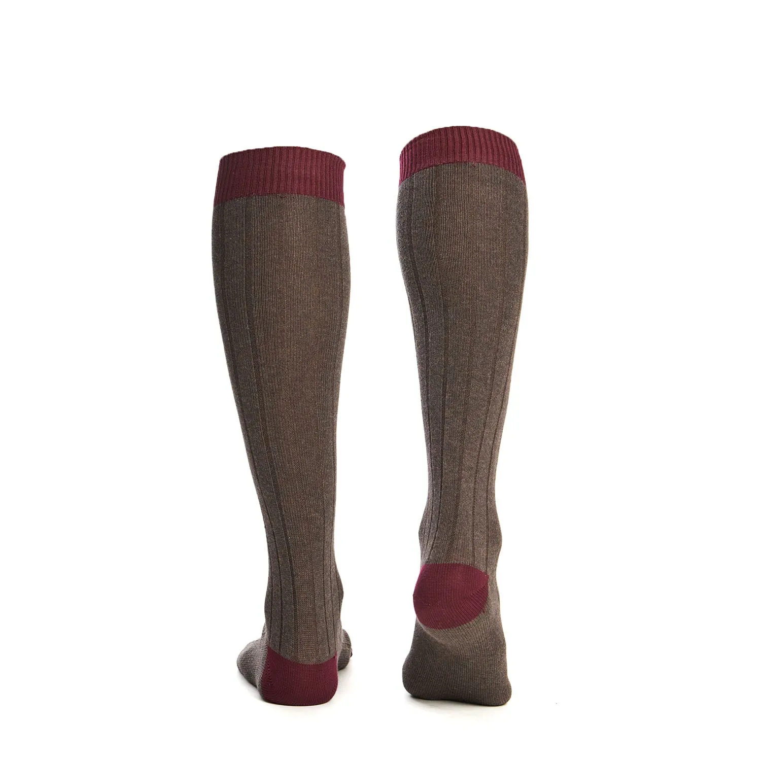 LONG BICOLOR BROWN AND BURGUNDY COTTON SOCKS