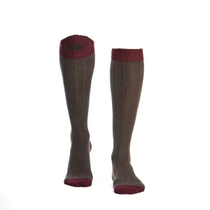 LONG BICOLOR BROWN AND BURGUNDY COTTON SOCKS