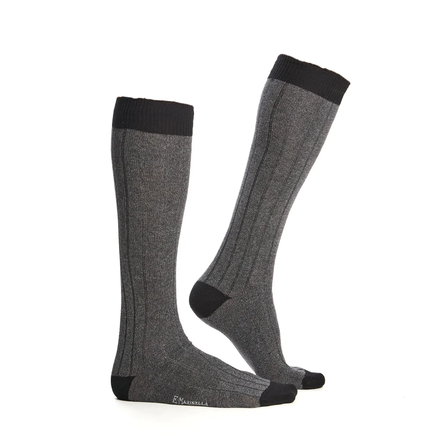 LONG GREY AND BLACK BICOLOR COTTON SOCKS