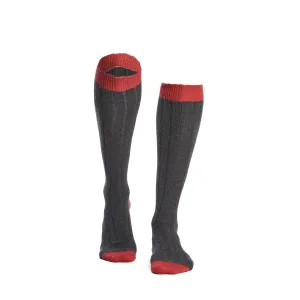 LONG GREY AND RED BICOLOR COTTON SOCKS