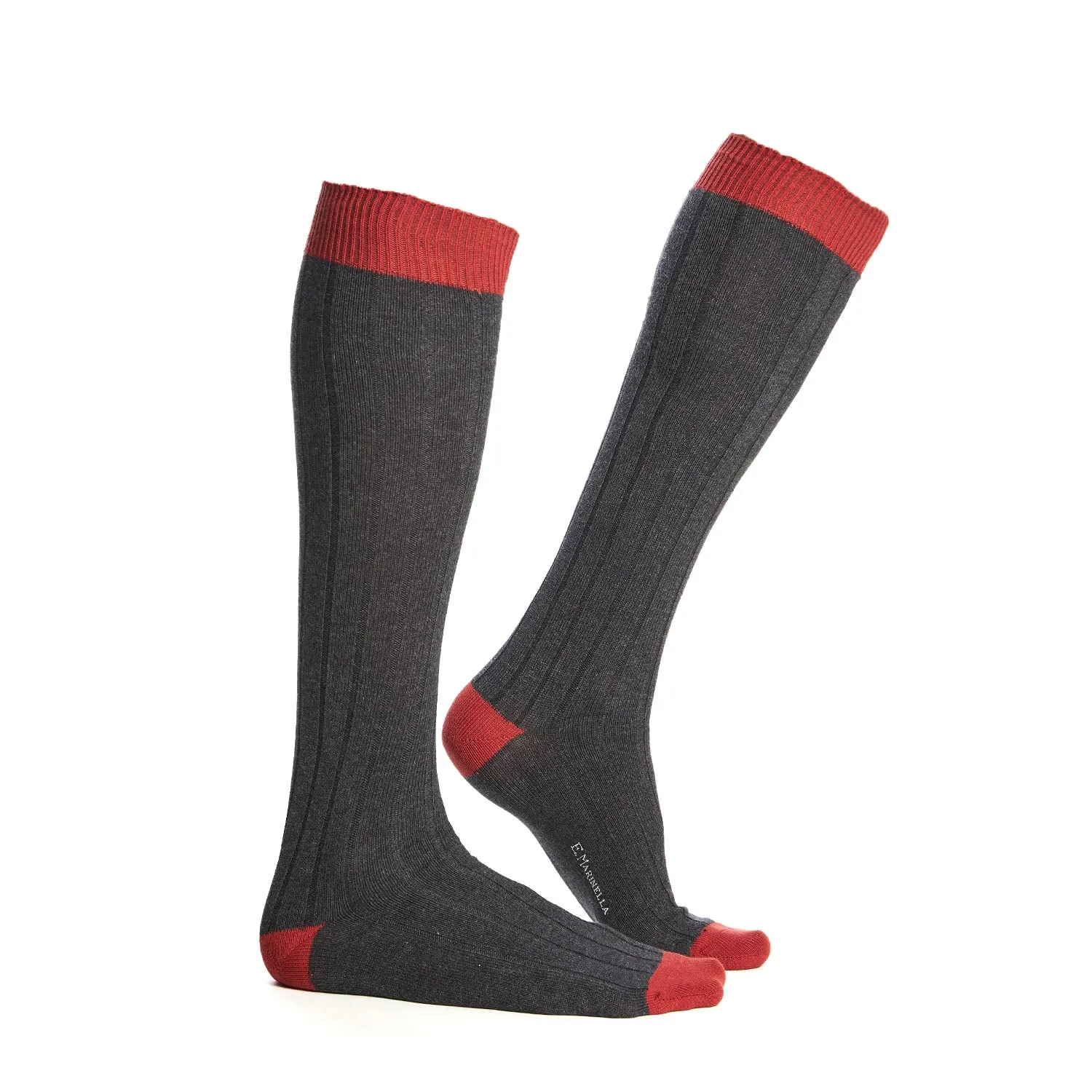 LONG GREY AND RED BICOLOR COTTON SOCKS