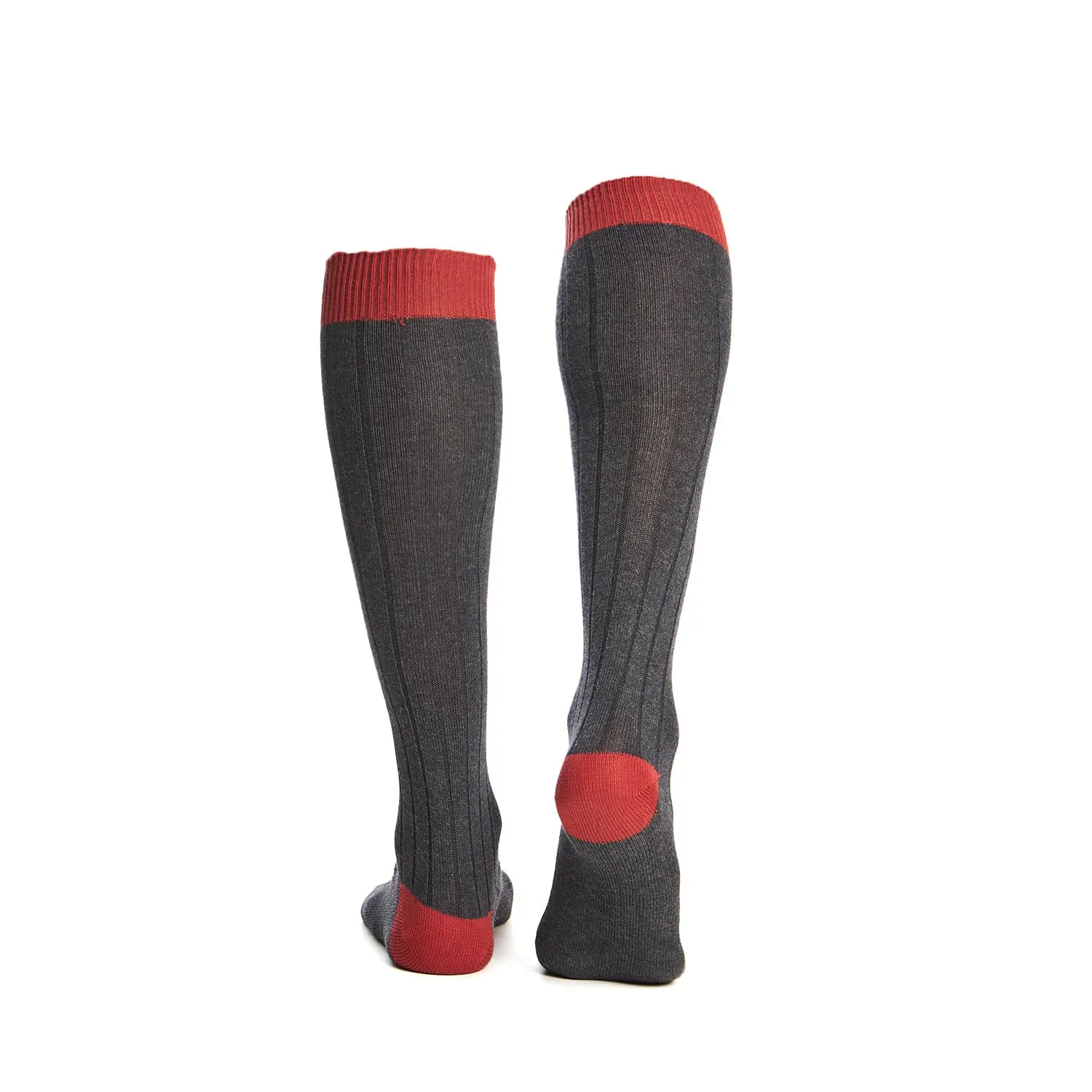LONG GREY AND RED BICOLOR COTTON SOCKS
