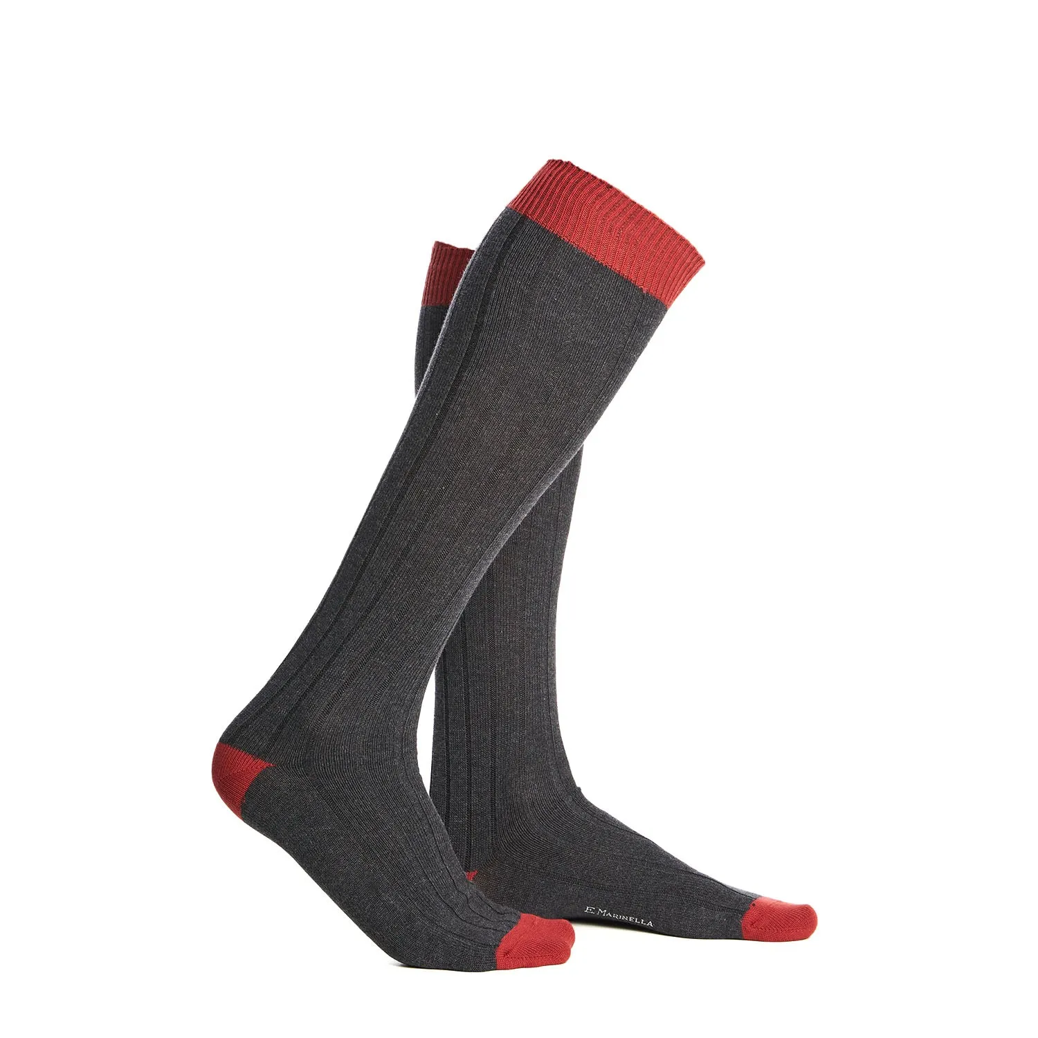LONG GREY AND RED BICOLOR COTTON SOCKS