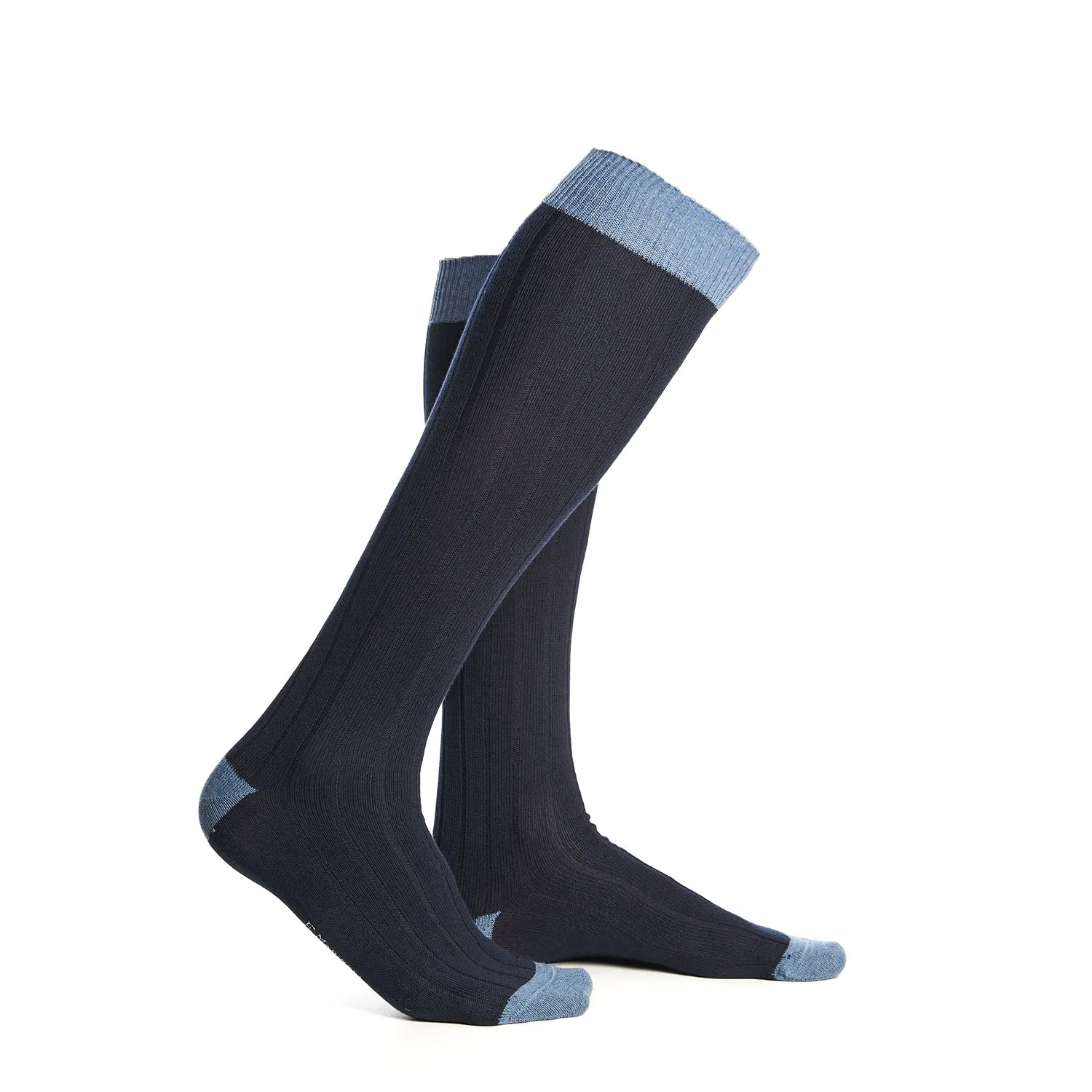 LONG LIGHT AND DARK BLUE BICOLOR COTTON SOCKS