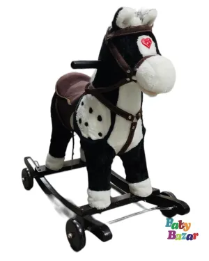 Medium size Rocking Wooden Horse Ride On Toys Colorful Moving Mouth & Tail With Baby Plush Rocking Horse