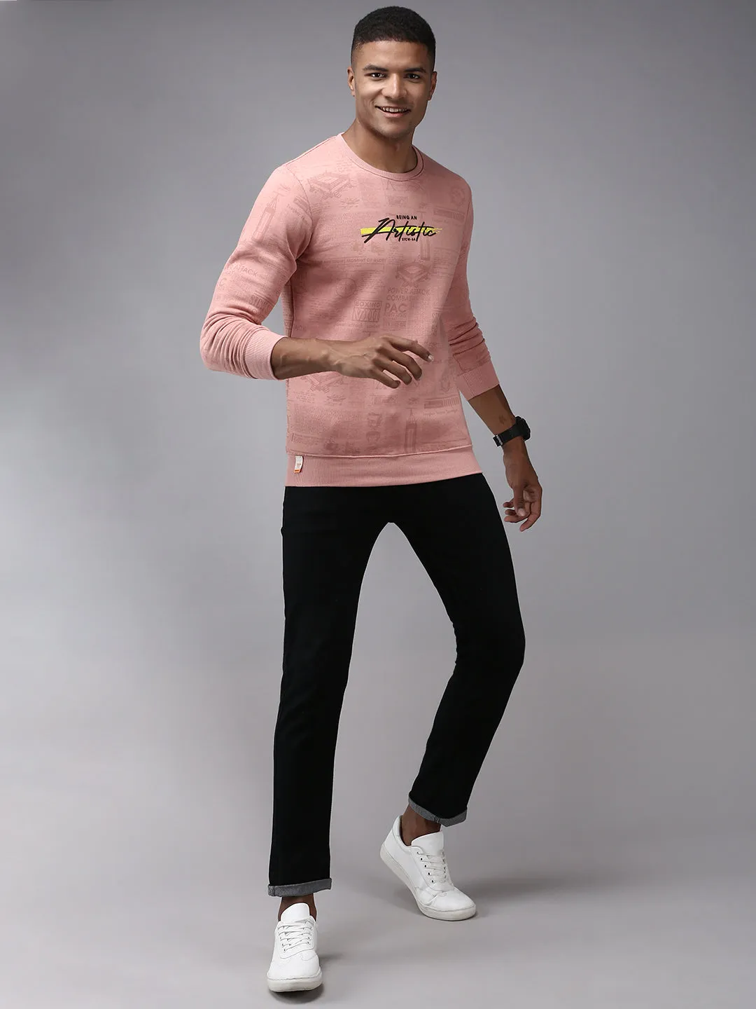 Men Pink Printed Sweatshirt