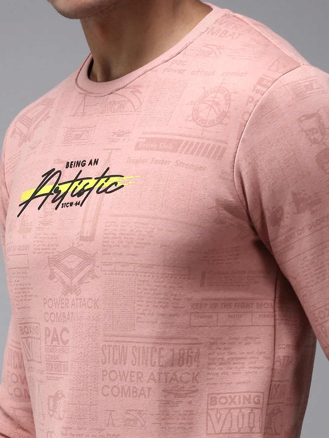 Men Pink Printed Sweatshirt