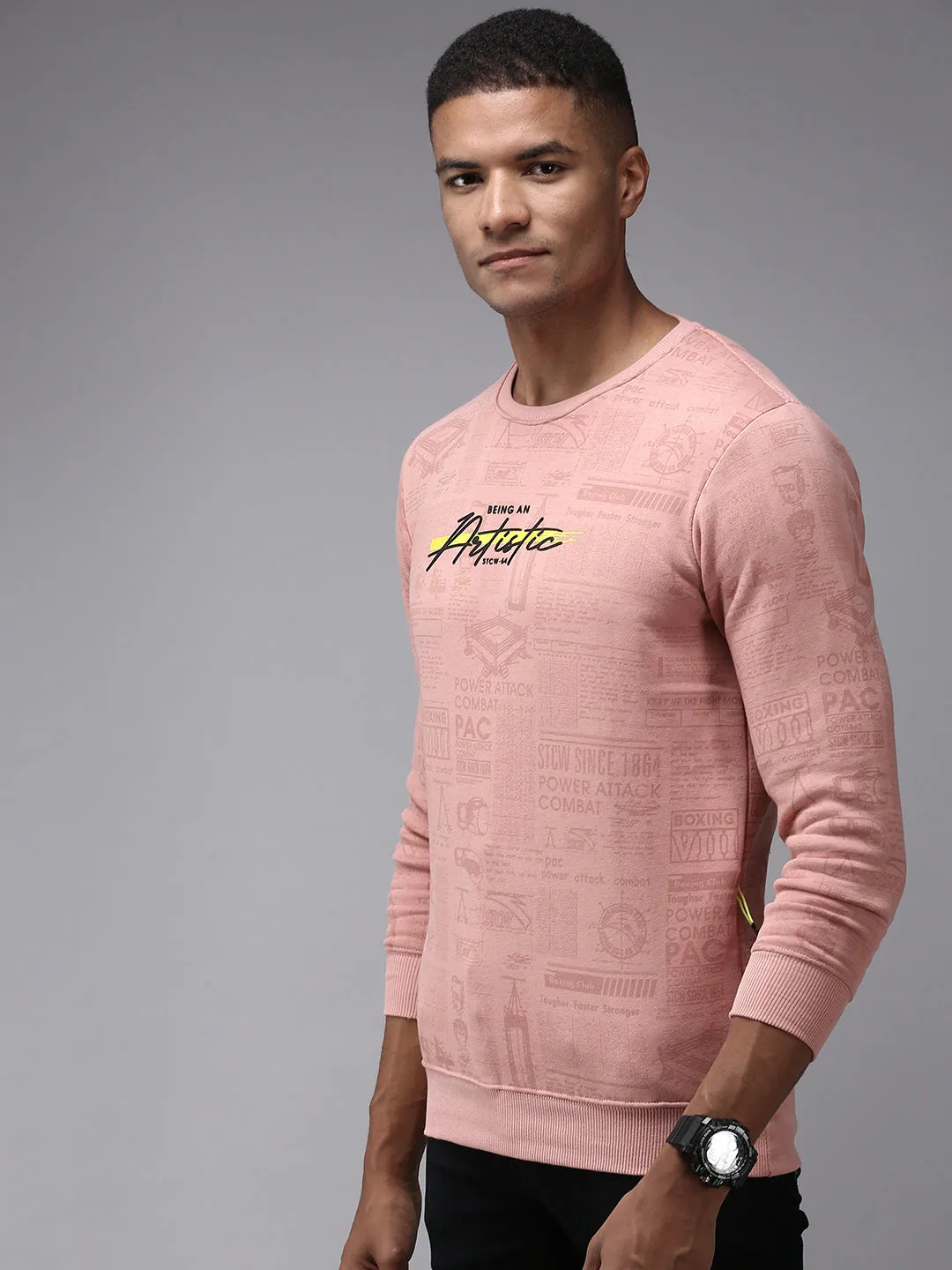 Men Pink Printed Sweatshirt
