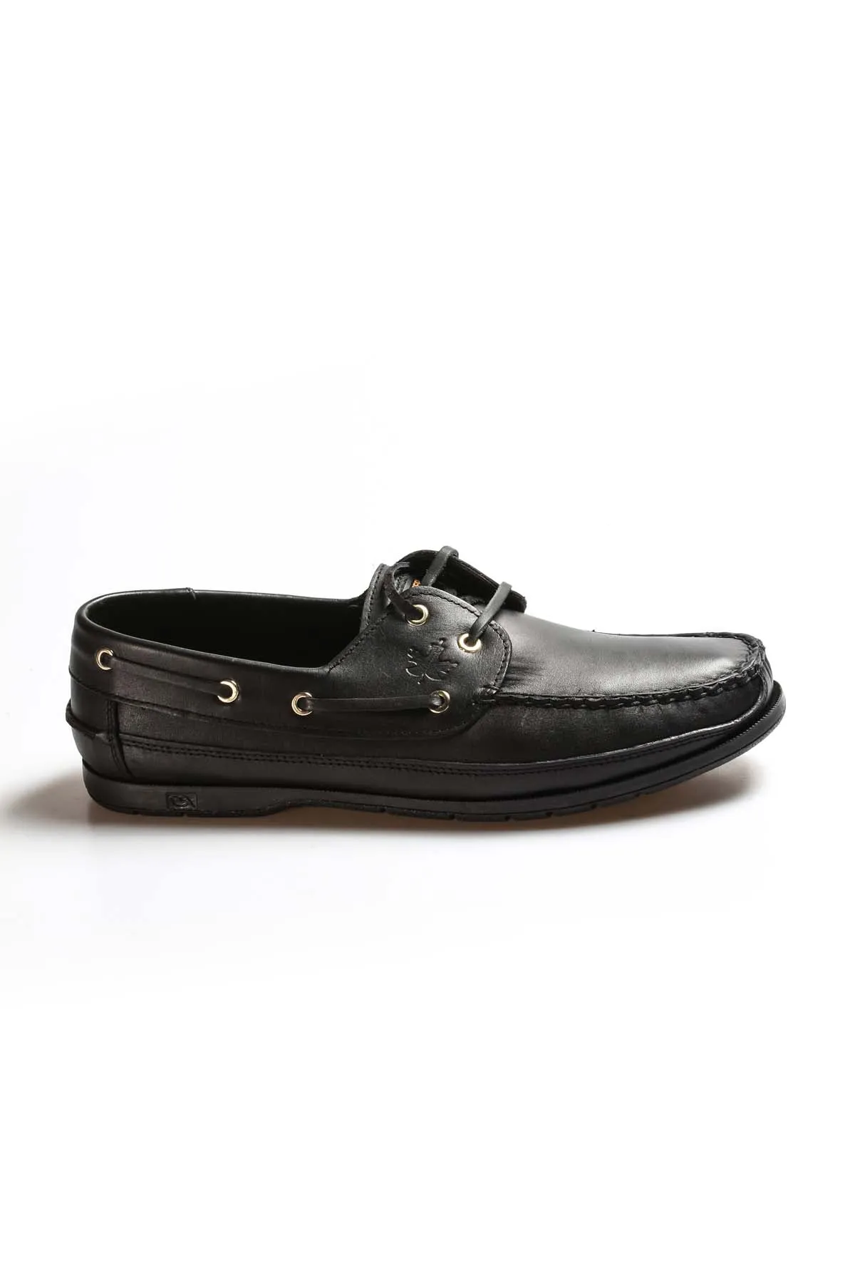 Men's Black Leather Boat Shoes with Lace-Up Detail - Wessi