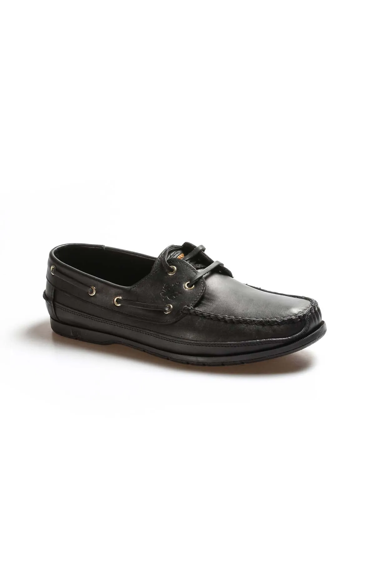 Men's Black Leather Boat Shoes with Lace-Up Detail - Wessi