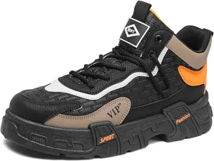 Mens Retro Leather Lace Up Platform Sneakers Casual Non-Slip Shock Absorbing Heighten Fashion Walking Workout Driving Shoes