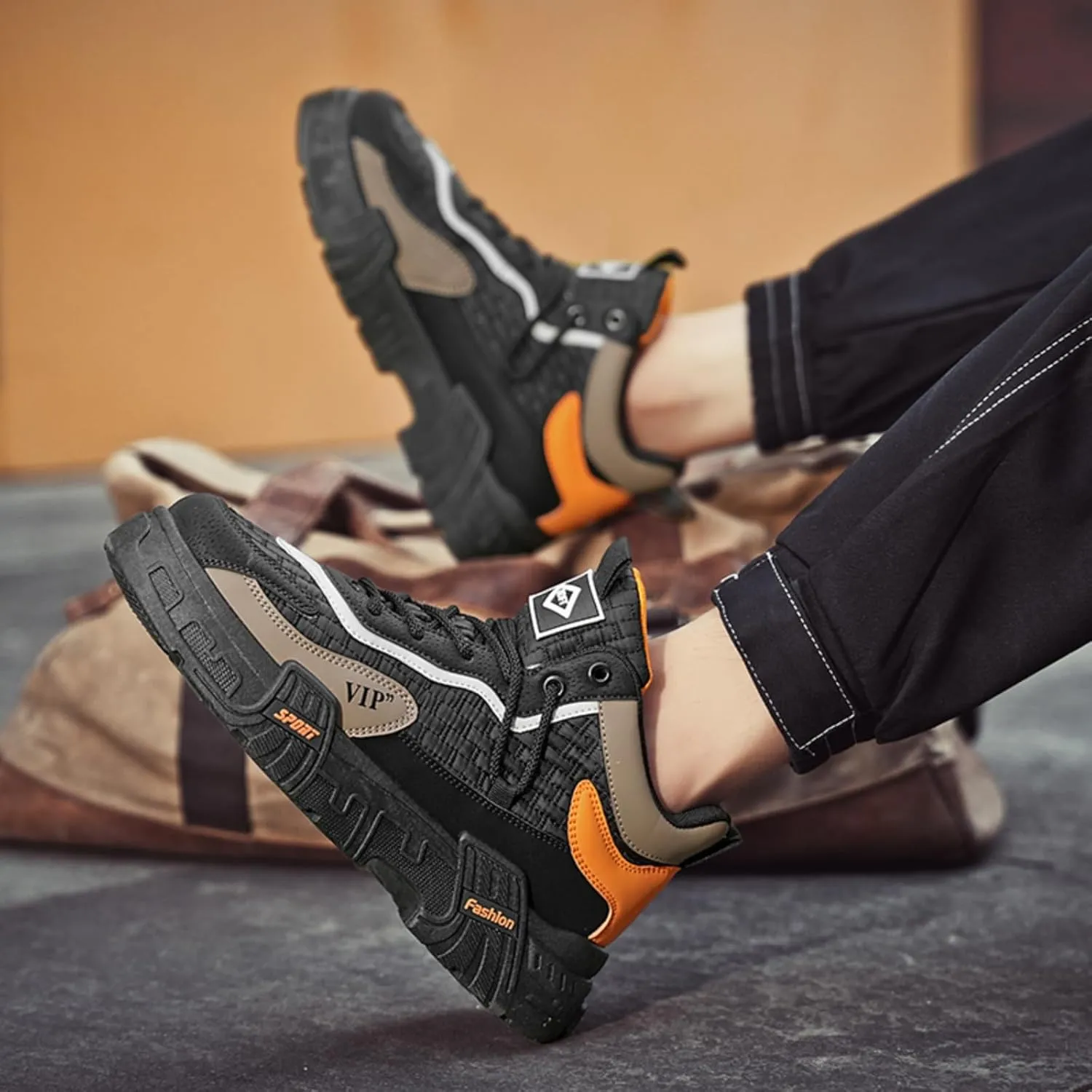 Mens Retro Leather Lace Up Platform Sneakers Casual Non-Slip Shock Absorbing Heighten Fashion Walking Workout Driving Shoes