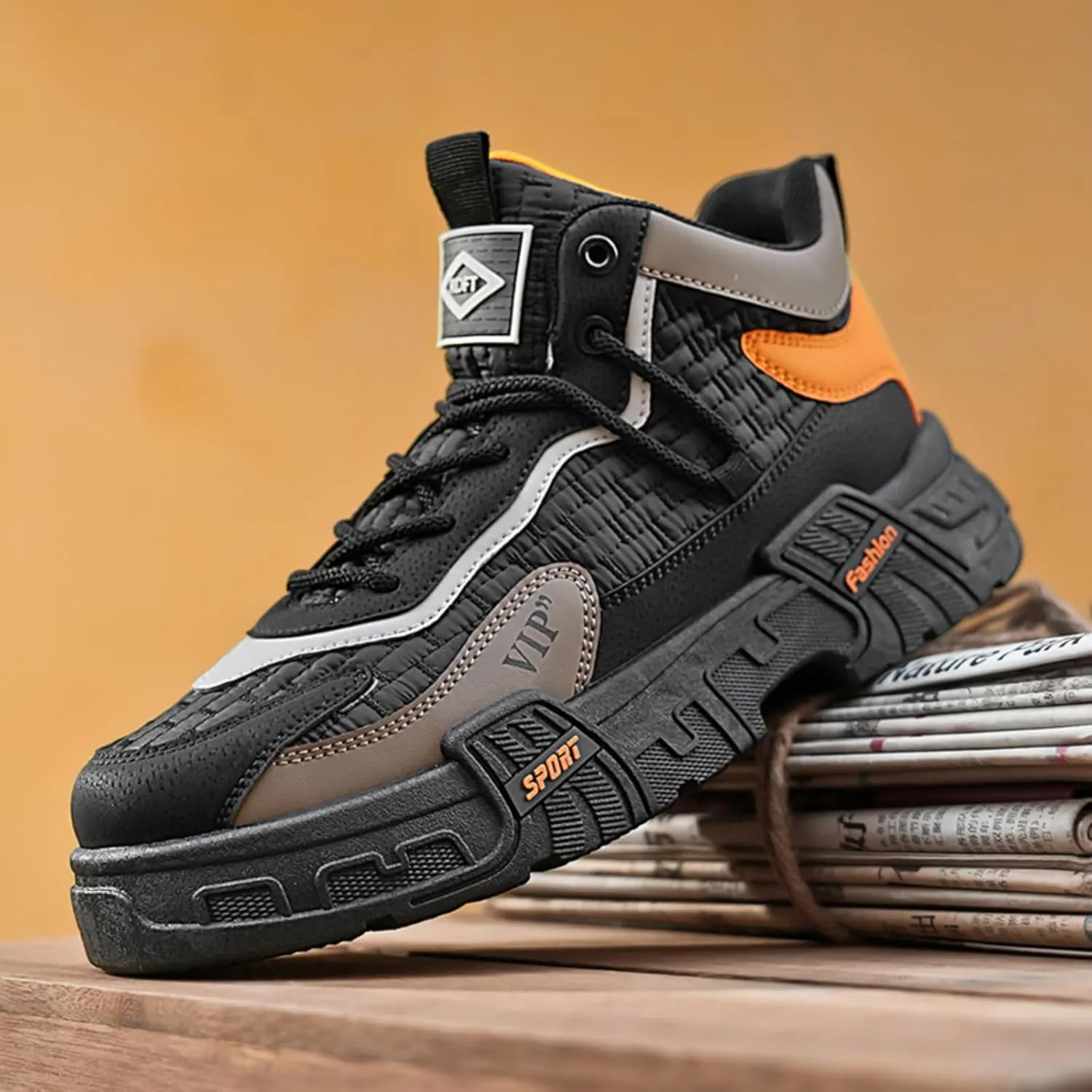 Mens Retro Leather Lace Up Platform Sneakers Casual Non-Slip Shock Absorbing Heighten Fashion Walking Workout Driving Shoes