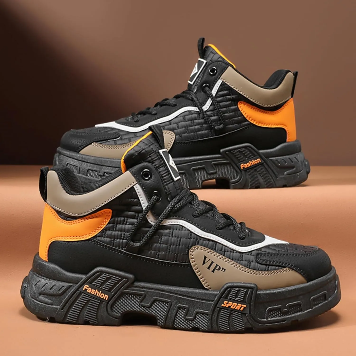 Mens Retro Leather Lace Up Platform Sneakers Casual Non-Slip Shock Absorbing Heighten Fashion Walking Workout Driving Shoes