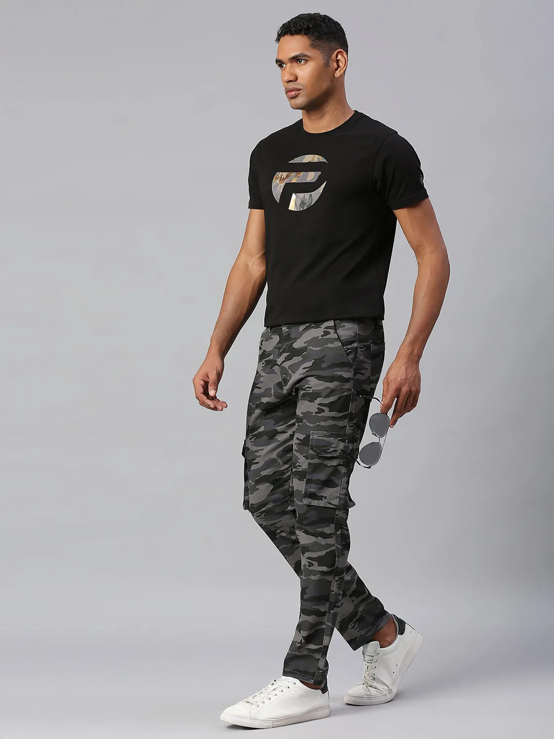 Men's Tapered Fit Camouflage Cotton Cargo (Natural Grey)